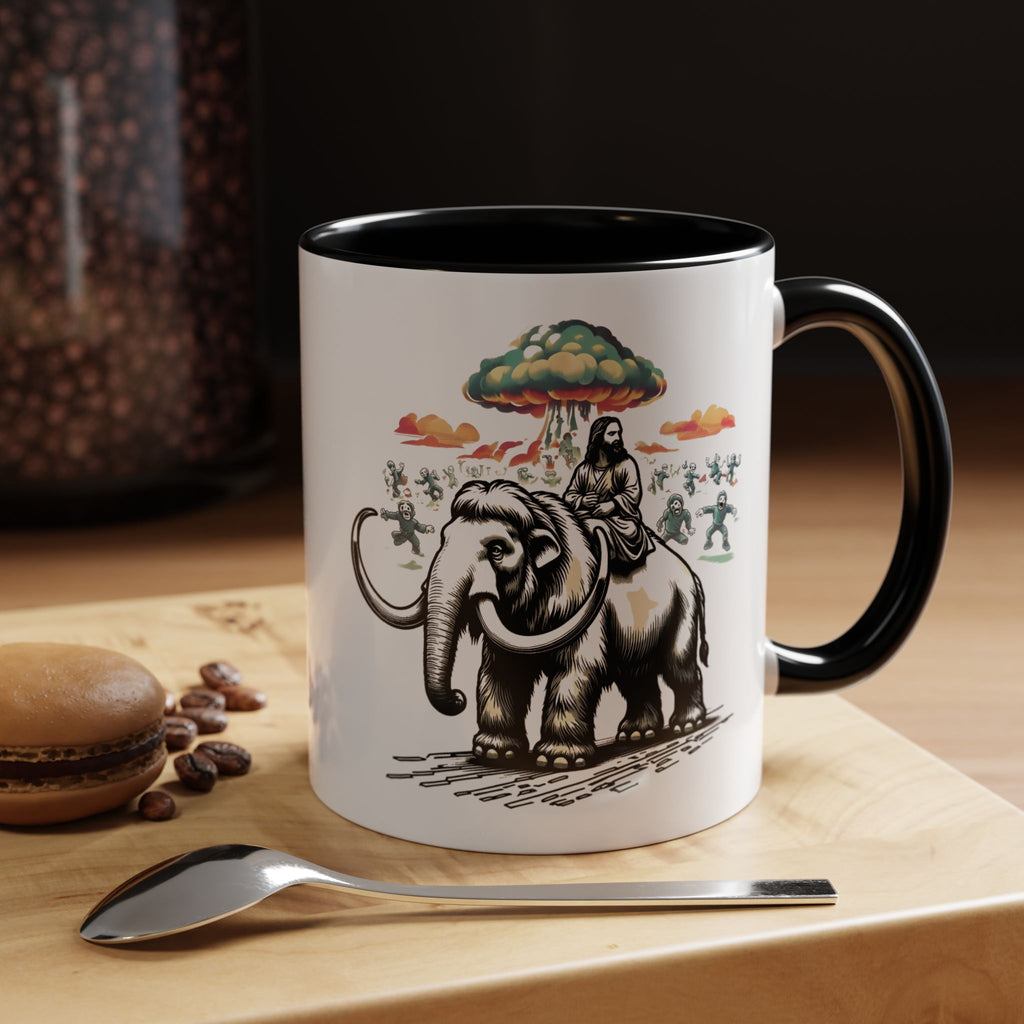 Apocalypse Mug – Jesus on a Woolly Mammoth with Zombies Coffee Mug