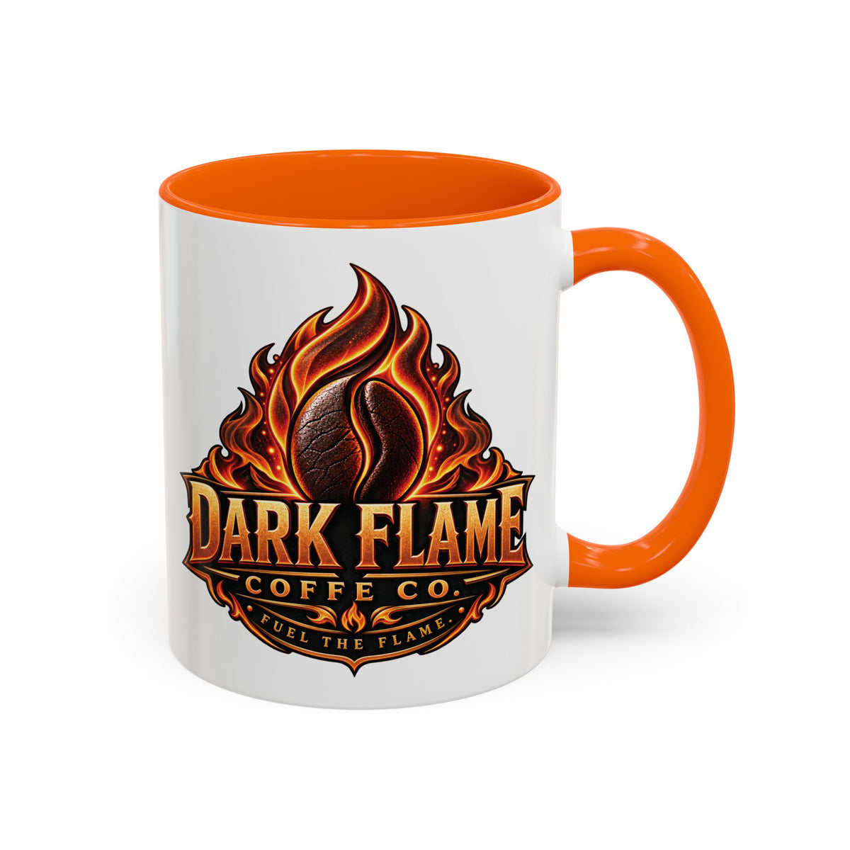 Dark Flame Coffee Co. 11 oz Black Accent Mug — Bold Flame Design, Coffee Lover Gift