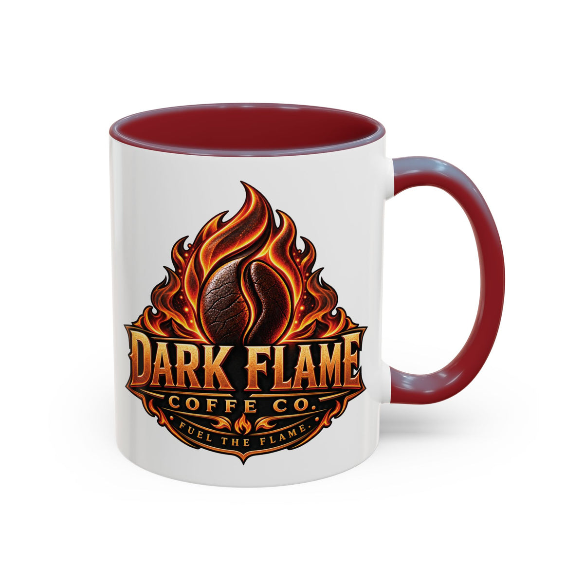 Dark Flame Coffee Co. 11 oz Black Accent Mug — Bold Flame Design, Coffee Lover Gift