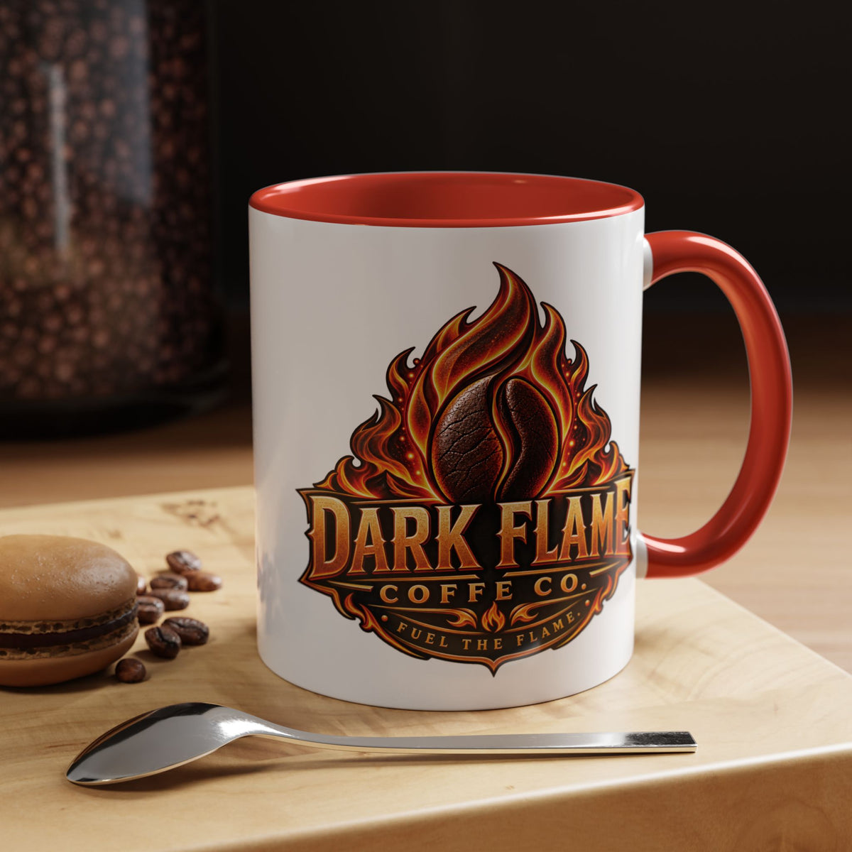 Dark Flame Coffee Co. 11 oz Black Accent Mug — Bold Flame Design, Coffee Lover Gift