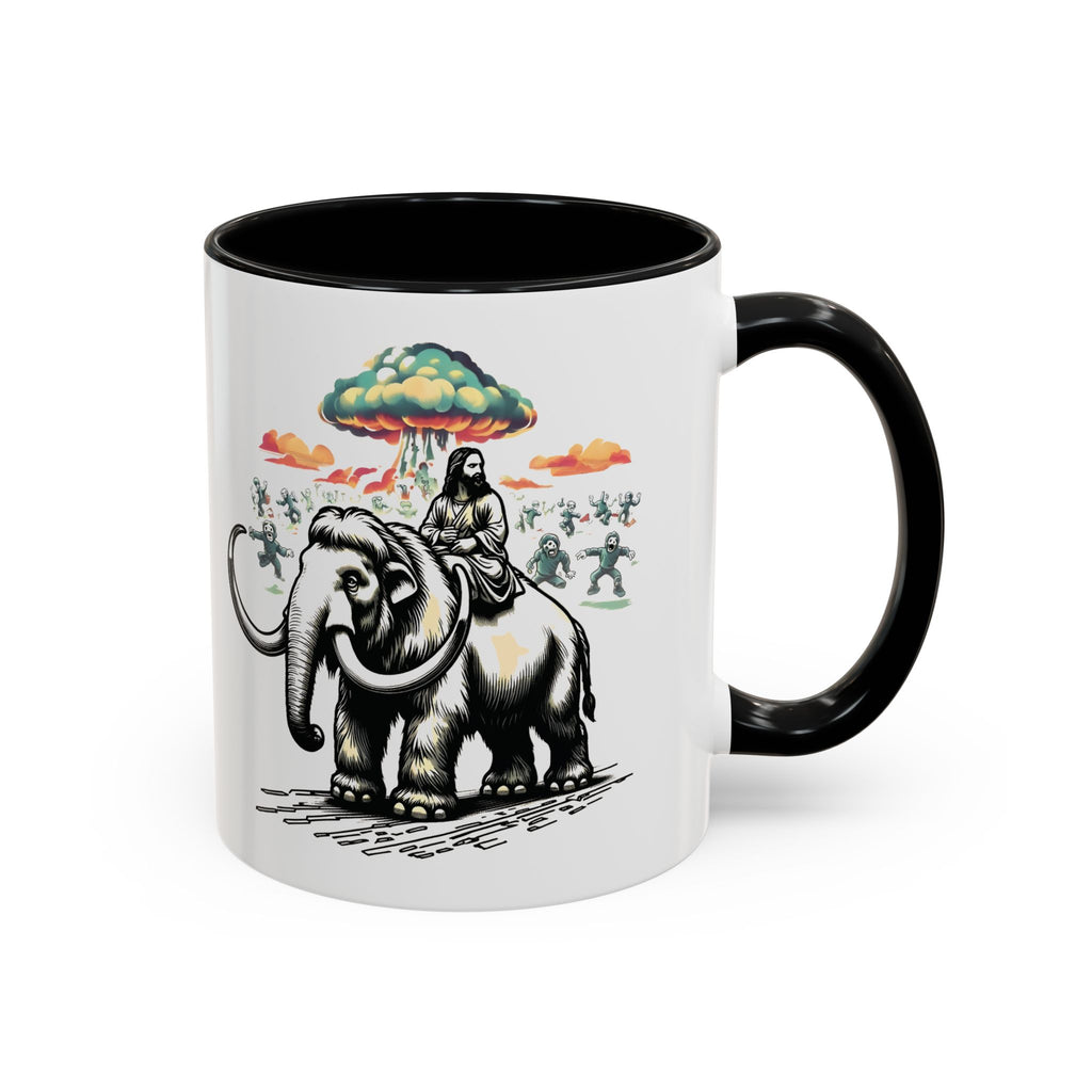 Apocalypse Mug – Jesus on a Woolly Mammoth with Zombies Coffee Mug