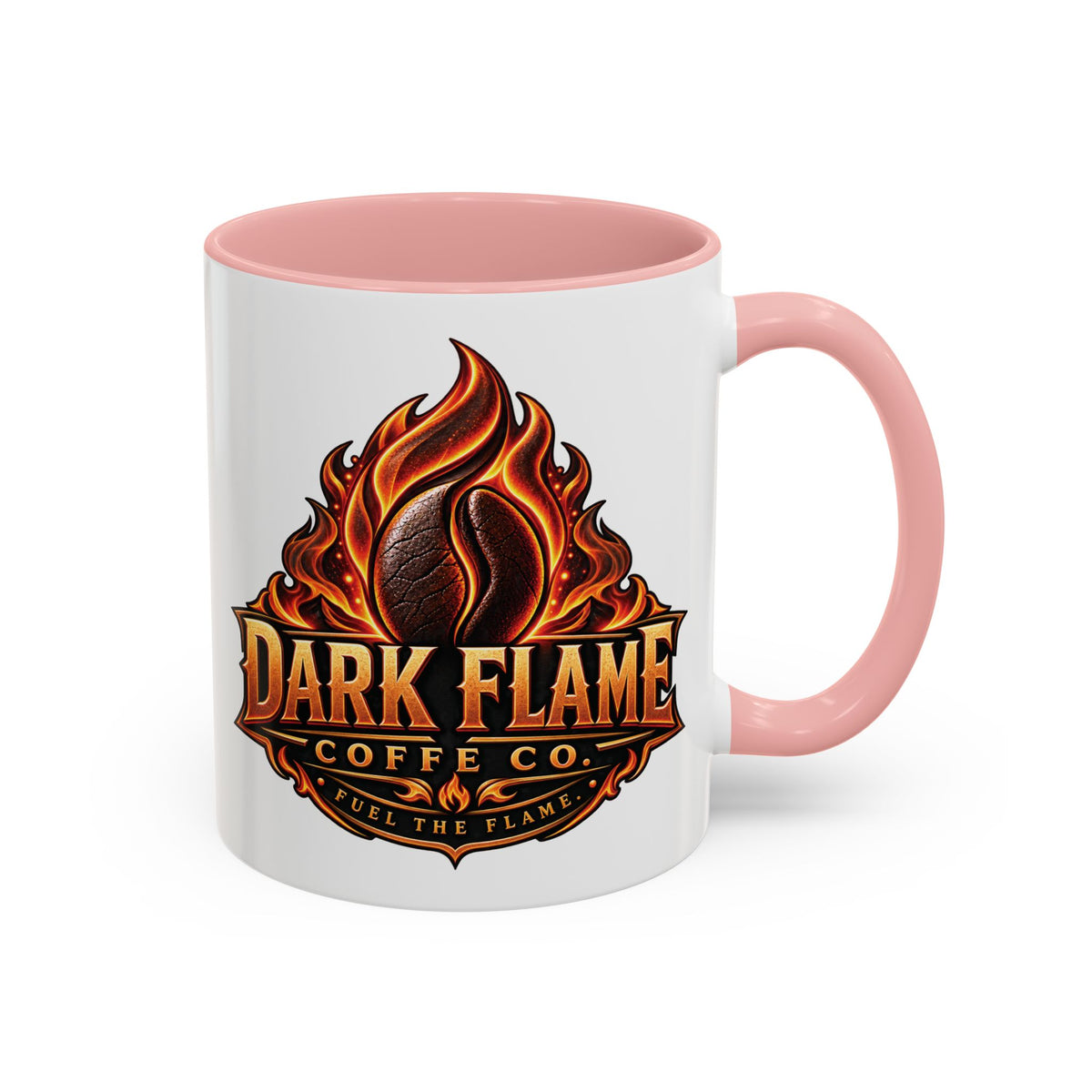 Dark Flame Coffee Co. 11 oz Black Accent Mug — Bold Flame Design, Coffee Lover Gift