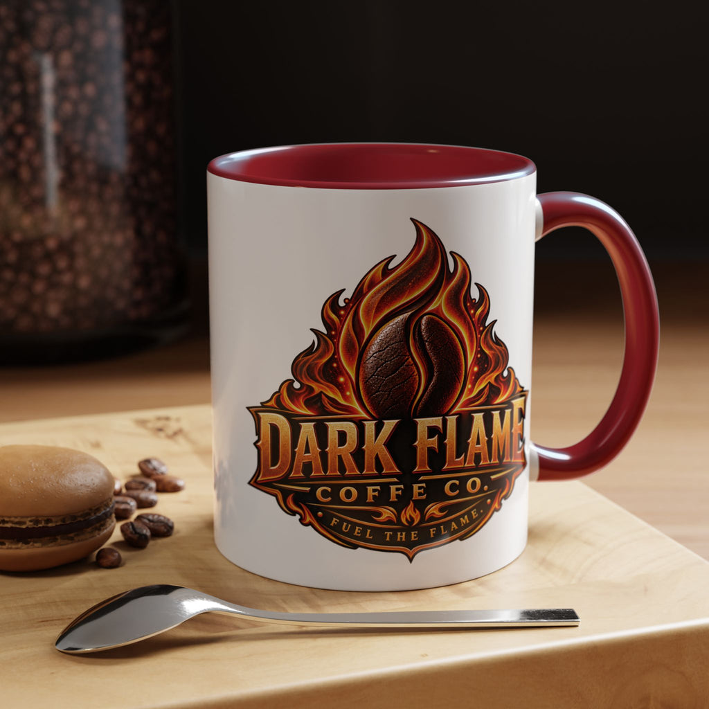 Dark Flame Coffee Co. 11 oz Black Accent Mug — Bold Flame Design, Coffee Lover Gift