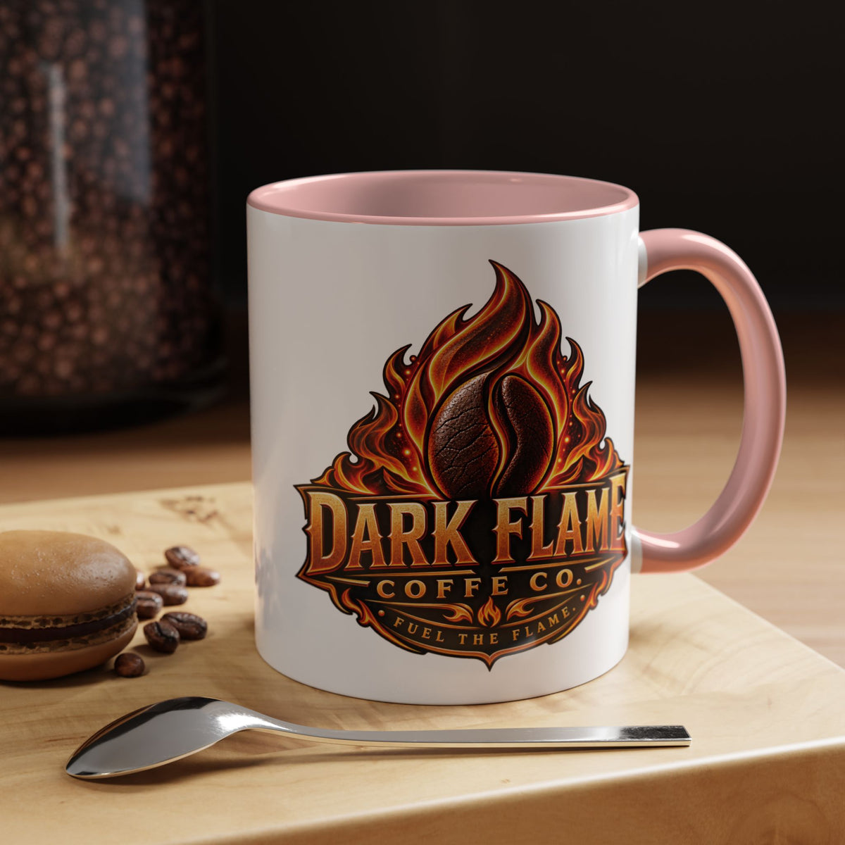 Dark Flame Coffee Co. 11 oz Black Accent Mug — Bold Flame Design, Coffee Lover Gift