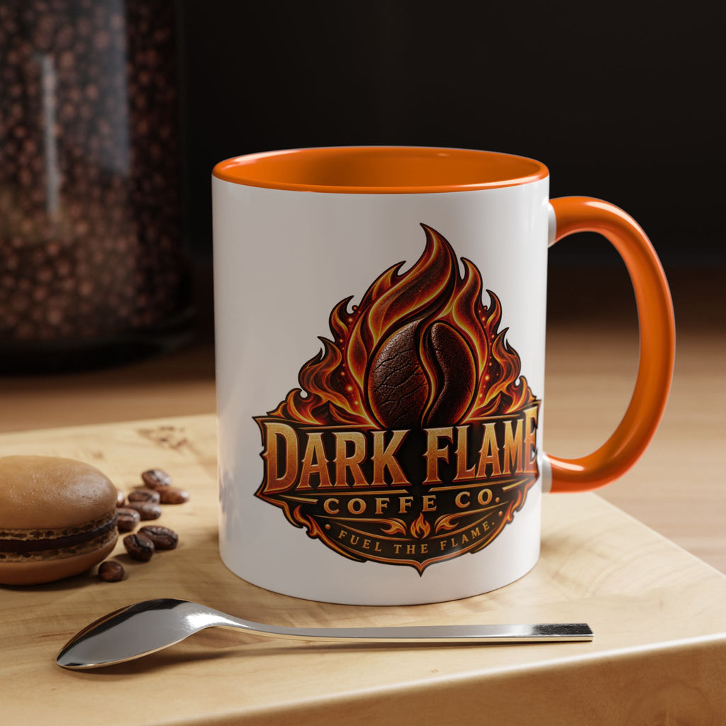 Dark Flame Coffee Co. 11 oz Black Accent Mug — Bold Flame Design, Coffee Lover Gift