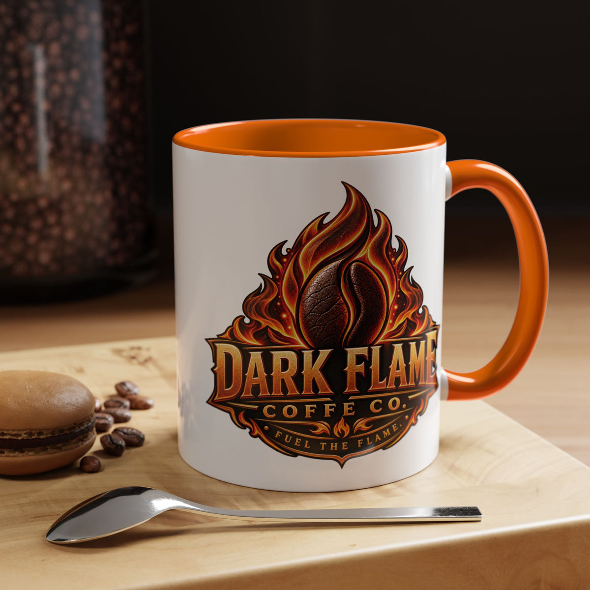 Dark Flame Coffee Co. 11 oz Black Accent Mug — Bold Flame Design, Coffee Lover Gift