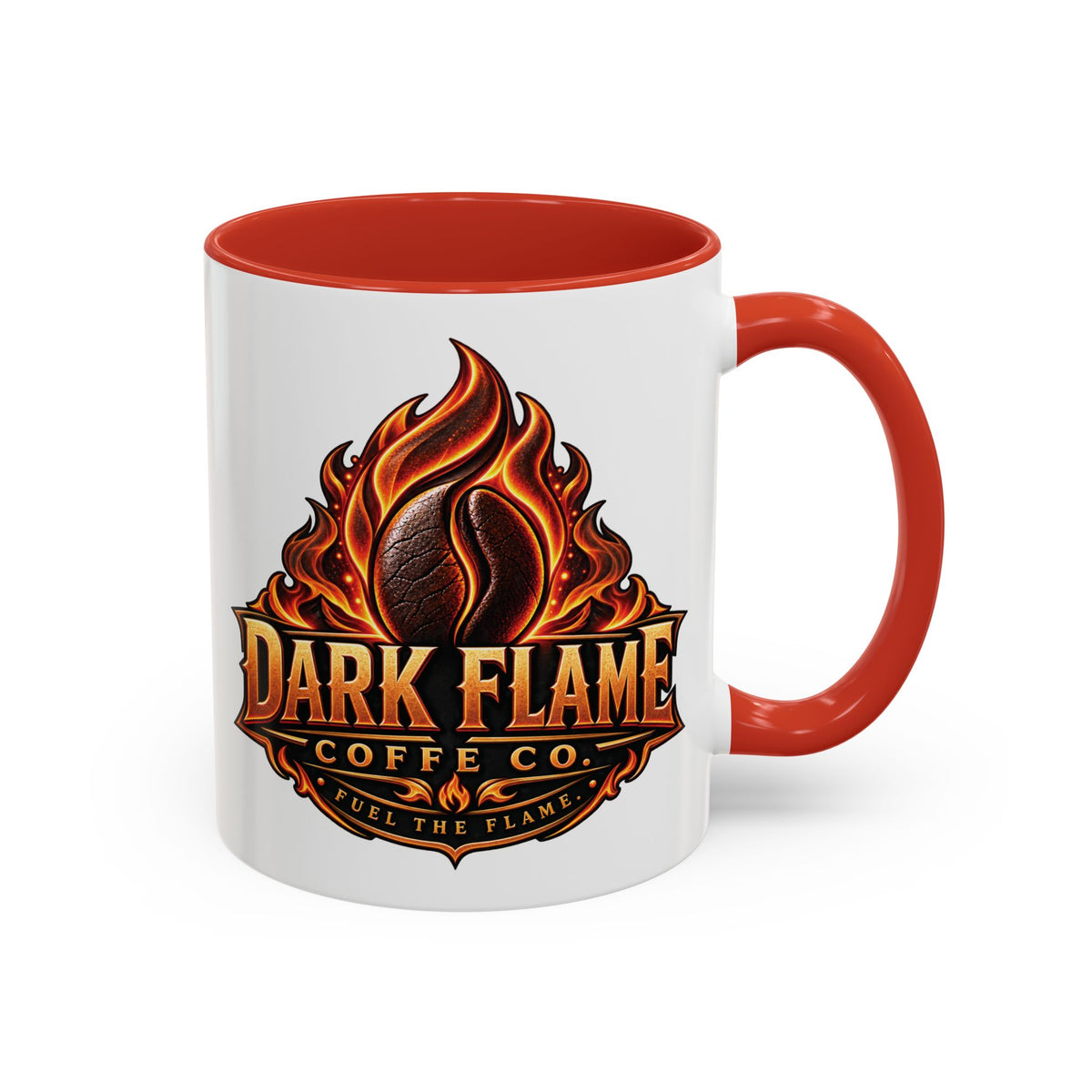 Dark Flame Coffee Co. 11 oz Black Accent Mug — Bold Flame Design, Coffee Lover Gift